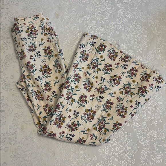 Free People Pants - Free People White with Floral Pattern Bell Bottom Jeans